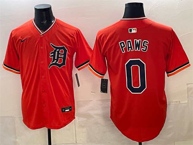 Men's Detroit Tigers #0 Paws Orange Limited Stitched Baseball Jersey Men's Detroit Tigers #0 Paws Orange Limited Stitched Baseball Jersey